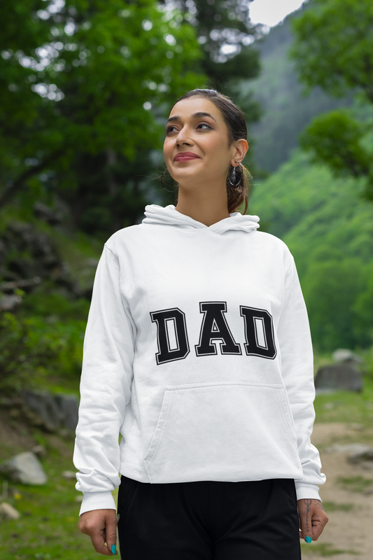 White "DAD" Print Unisex Hoodie – Comfortable & Casual Father's Day Gift